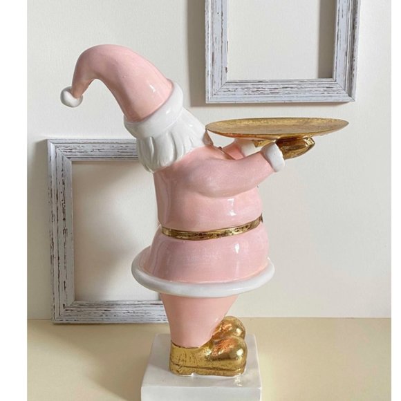 Christmas Holiday Pink Gold Santa Holding Serving Tray Display Stand NEW - Picture 9 of 16